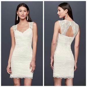 DB Studio Layered Floral Lace Short Bodycon Dress with Keyhole Back White Size 8